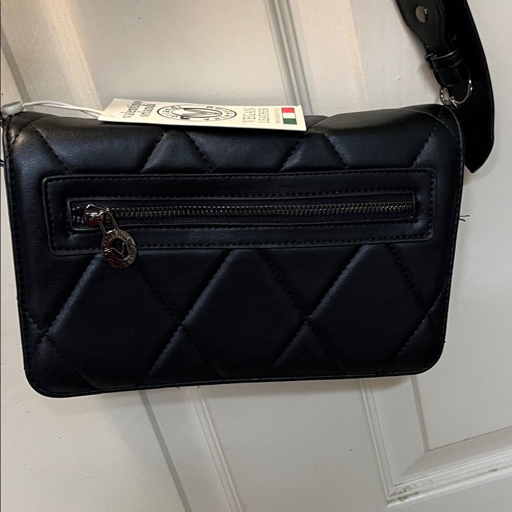 NWT Valentino Orlandi Black Quilted Vegan Leather Adjustable Crossbody Strap - Picture 6 of 14